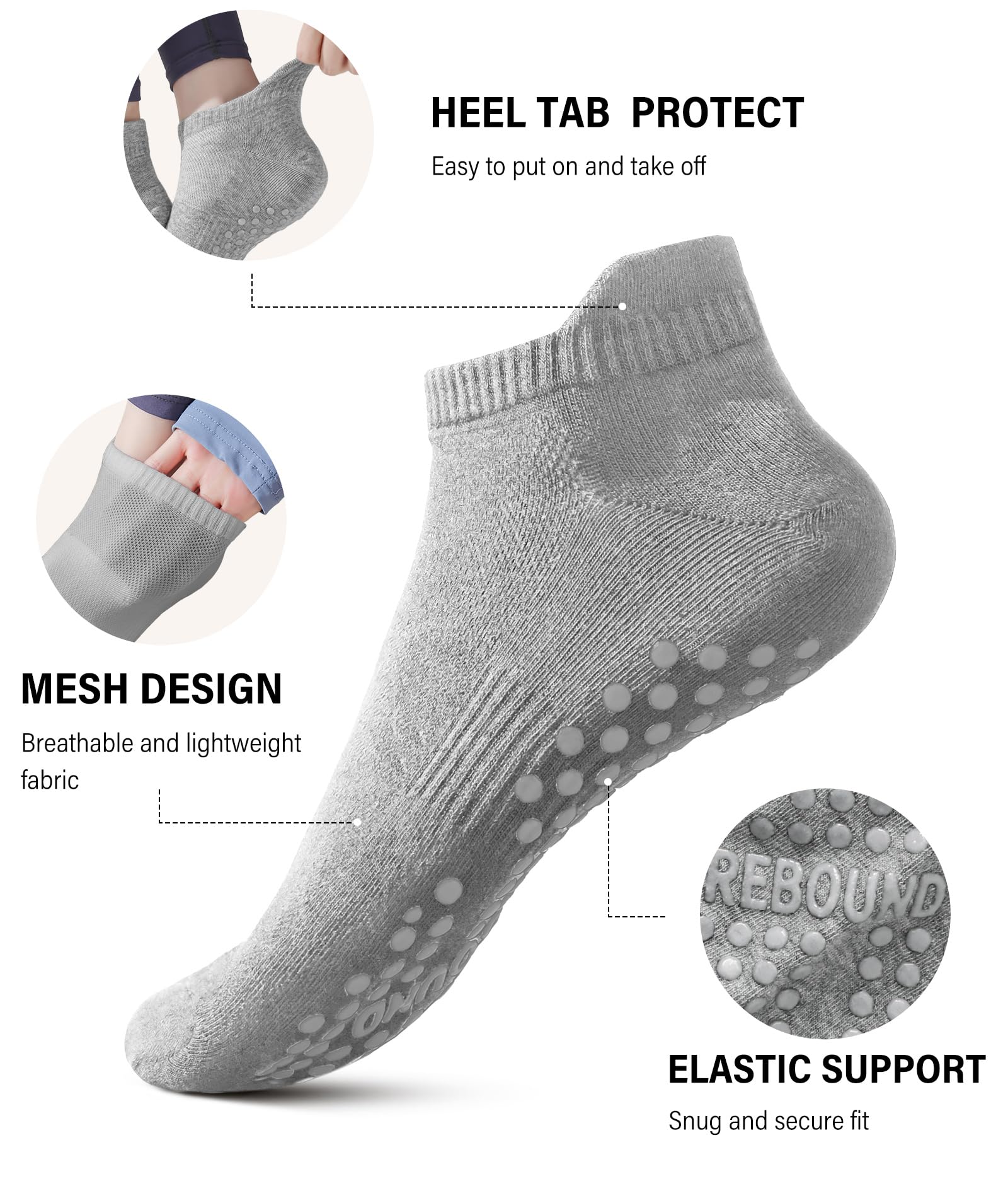 DIBAOLONG Pilates Socks with Grips for Women Yoga Socks Non Slip for Hospital, Pergnancy, Barre, Ballet, Dance, Workout 3 Pairs