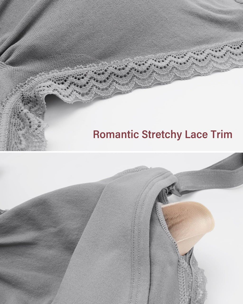 Stelle Lace Nursing Bras for Breastfeeding Seamless Pregnancy Maternity Wireless Bralette with Pads, Extenders(Gray+Beige,S)