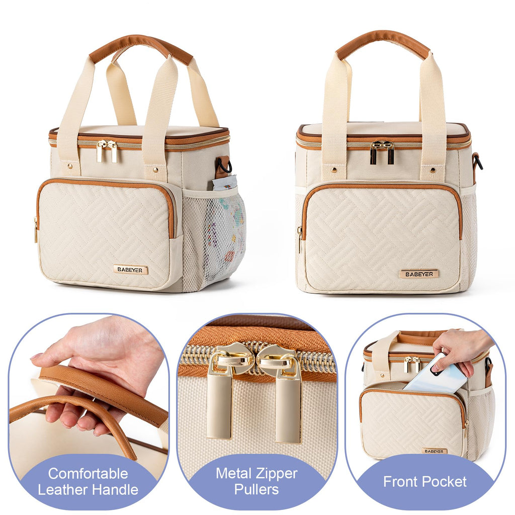 BABEYER Breastmilk Cooler Bag with Ice Pack Fits 6 Baby Bottles up to 9 Ounce, Breast Milk Pump Cooler Bag for Nursing Mom Daycare, Work, Travel-Cream