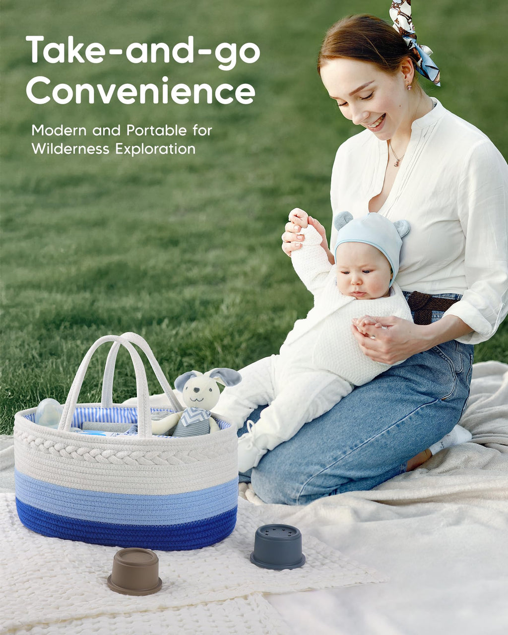 Maliton Baby Diaper Caddy Organizer, Cotton Rope Diaper Caddy Basket, Large Storage Basket for Newborn Boys and Girls, Gift for Baby Shower List, Newborn Essentials