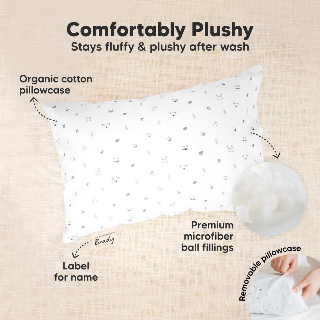 Mini Toddler Pillow with Pillowcase, 9x13 My Little Dreamy Pillow (Acorn)