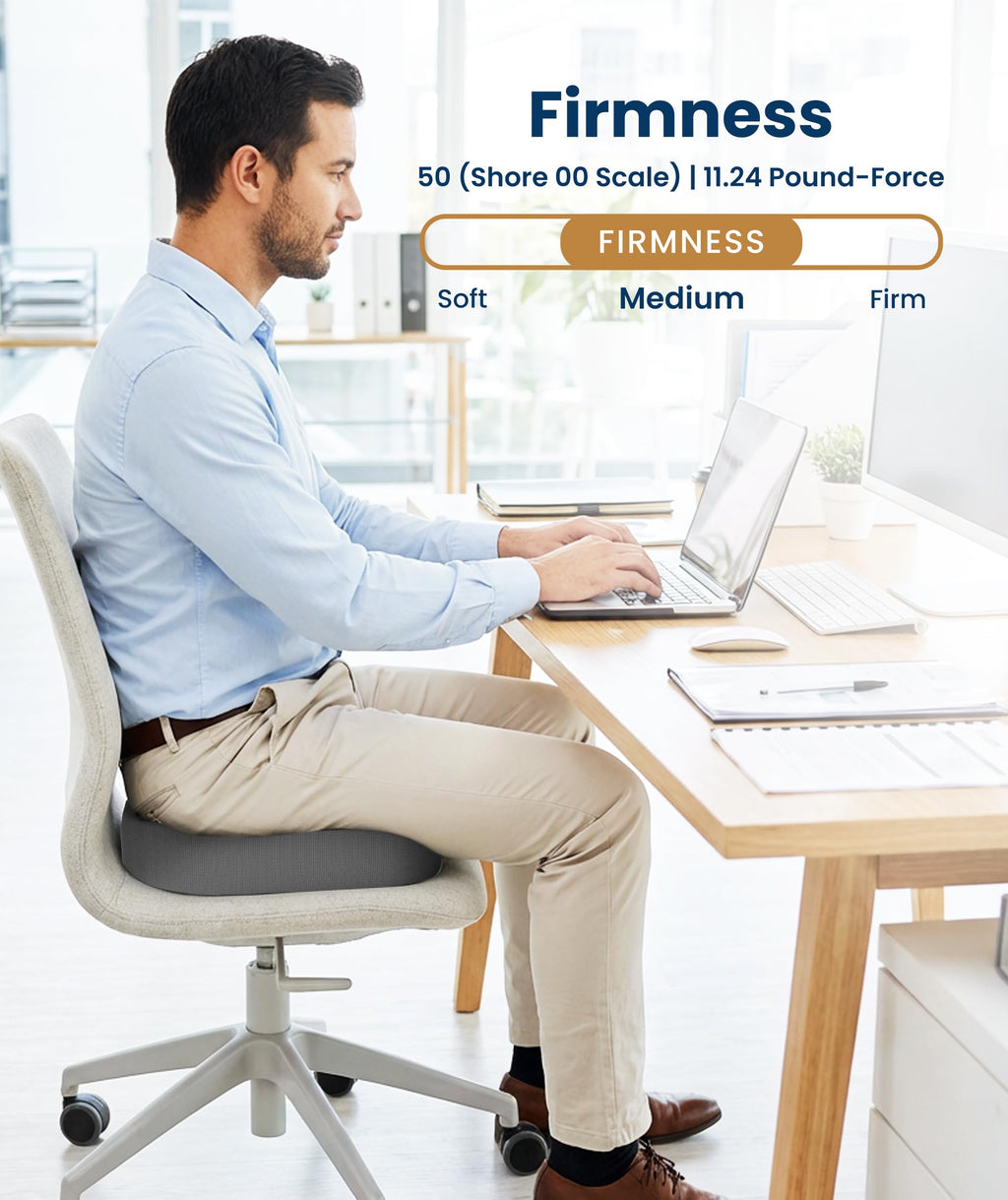 Everlasting Comfort Doctor Recommended Memory Foam Seat Cushion for Office Chairs & Car - Ergonomic Office Desk Accessories - Cushions for Tailbone Pain Relief, Sciatica (Gray, Large)