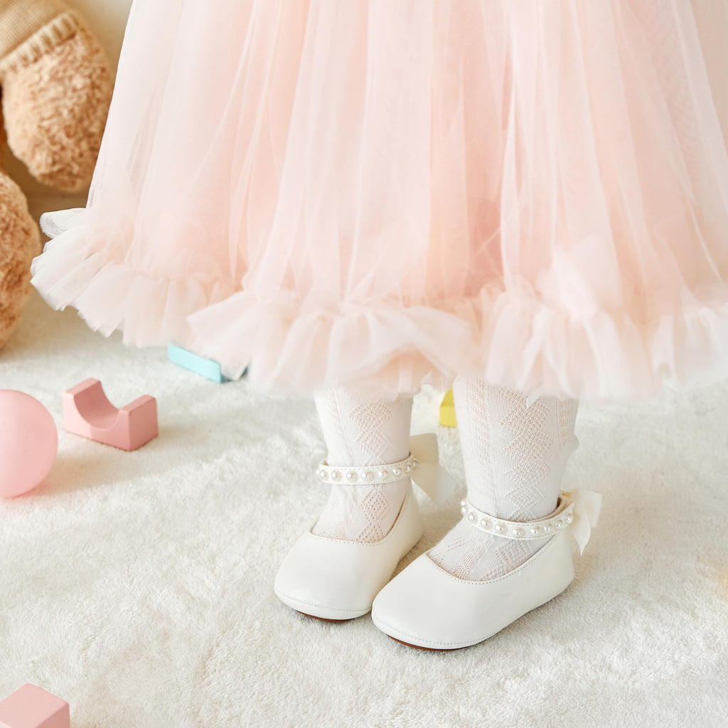 PHIRAMIN Baby Girls Ivory White Mary Jane Flats - Infant 12-18 Months Walking Shoes Soft Rubber Sole Princess Wedding