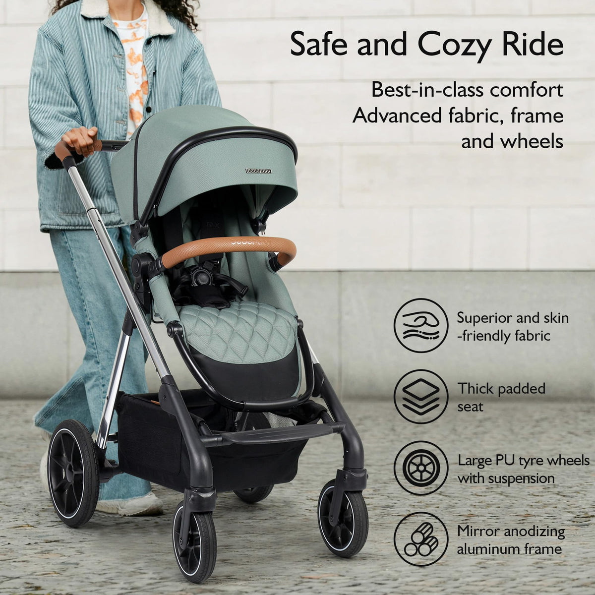 RX 3-in-1 Baby Stroller Toddler Stroller with Basket & Organizer, Green