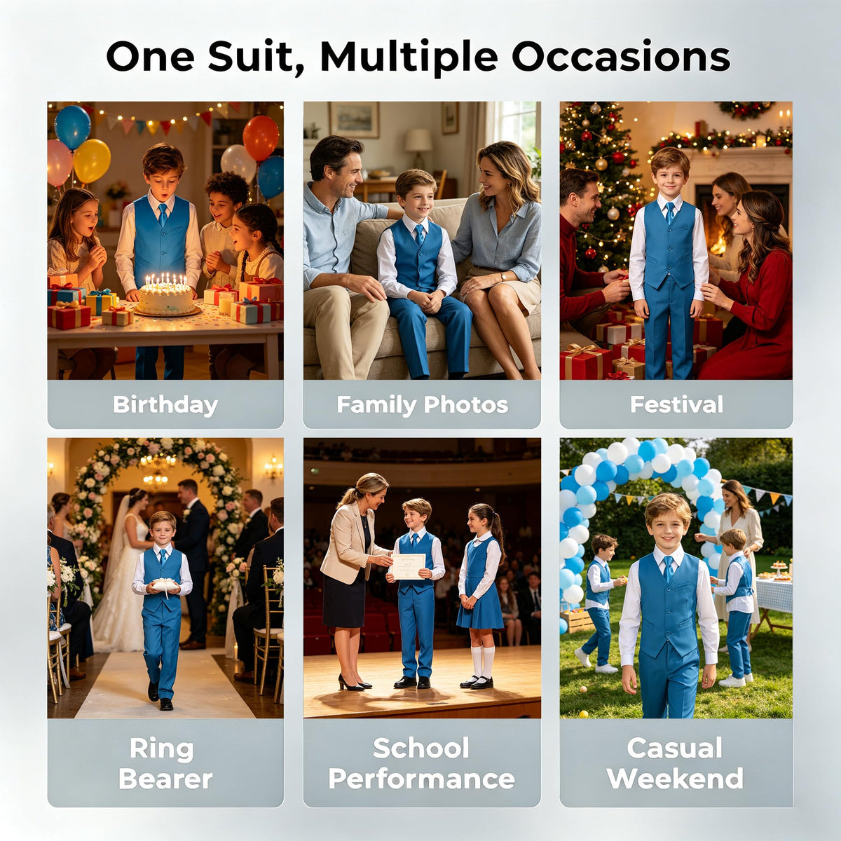 Boys Suit Vest Set Formal Dress Suits Wedding Outfit, Teal Blue, Size 16