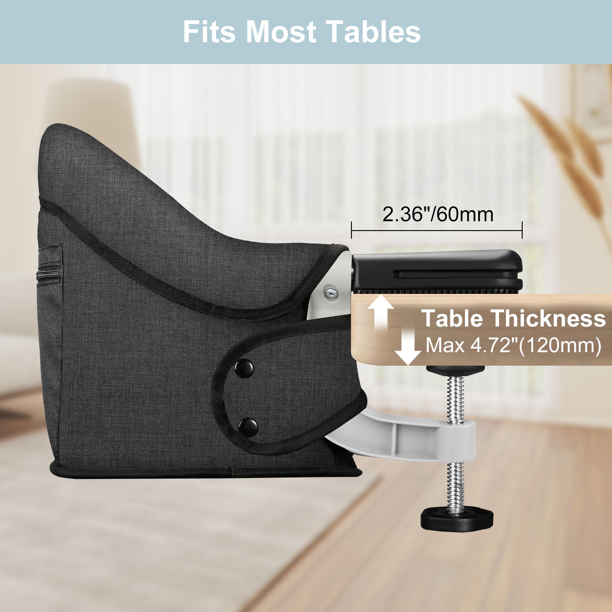 JOZZVE Hook On High Chair with Tray, Clip-On Feeding Seat, Bright Blue