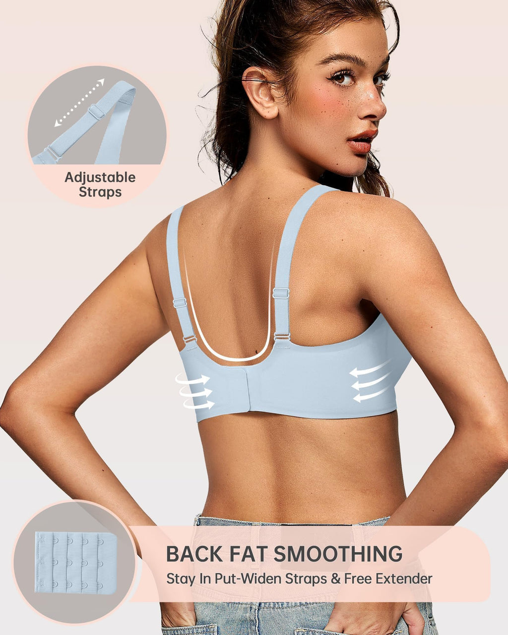 OEAK Womens Deep V Bras Wireless Comfortable Bra Supportive No Underwire Bras Tshirt Push Up Bralettes Plunge Seamless Bra Sky Blue L