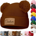 Custom Baby Beanies Personalized Toddler Winter Hats Name Leather Patch Kids Knit Warm Hat for Infant Boys Girls Adult