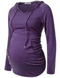 Womens Maternity Hoodie Top Sweatshirt Long Sleeve Shirts Pregnancy Tunic Top,Purple,Medium