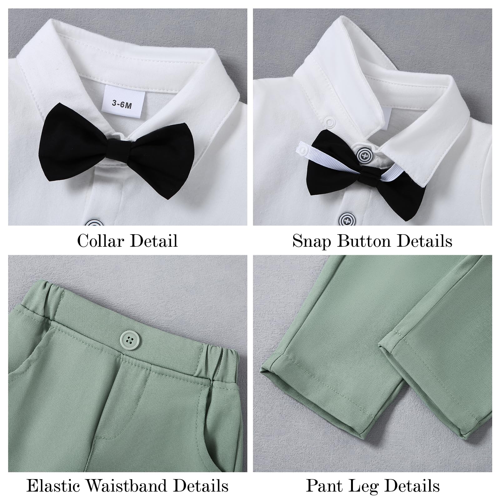 DISAUR Baby Boy Western Outfit First Birthday Outfit Baby Boy Short Sleeve Infant White Shirt Light Green Vest Pants Bow Tie 3 6 Months