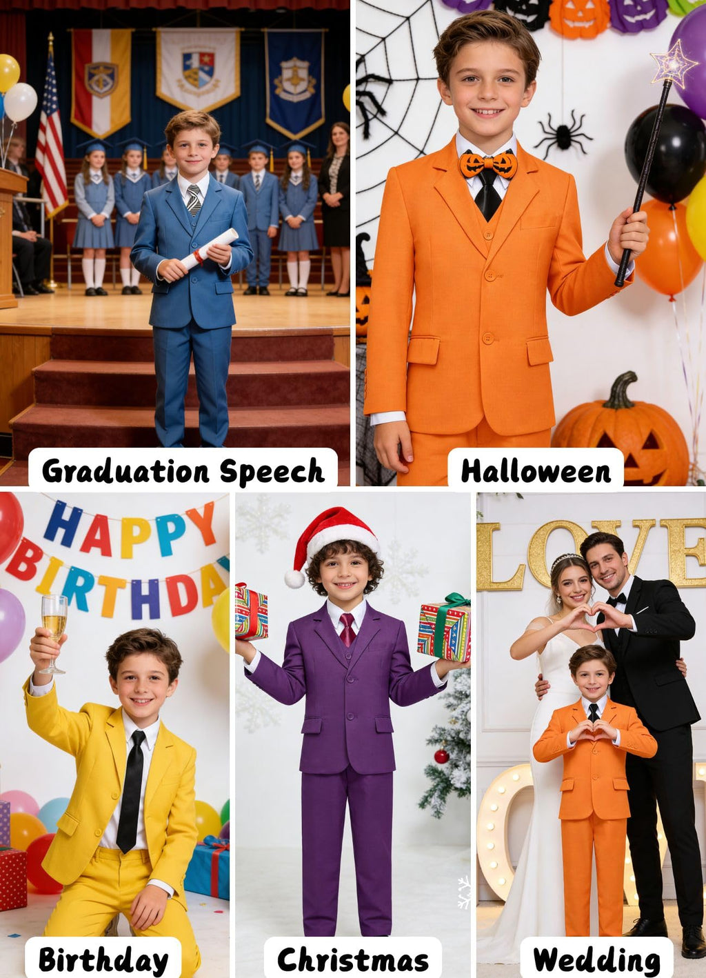 Suits for Boys Suit Set First Communion Dress Clothes Tuxedo Yellow Size 8