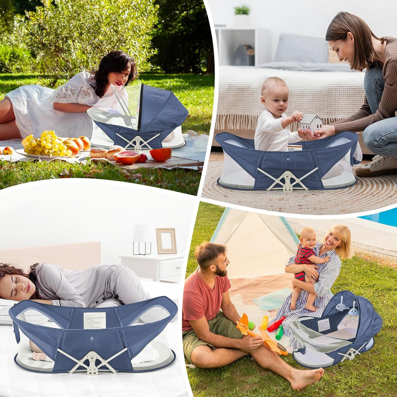 ISELECTOR Portable Baby Bassinet Travel Baby Bed, Baby Cribs Travel Pod for Outdoors Baby Lounger Infant Travel Bed with Mosquito Net and Sunshade Canopy, Lightweight Washable