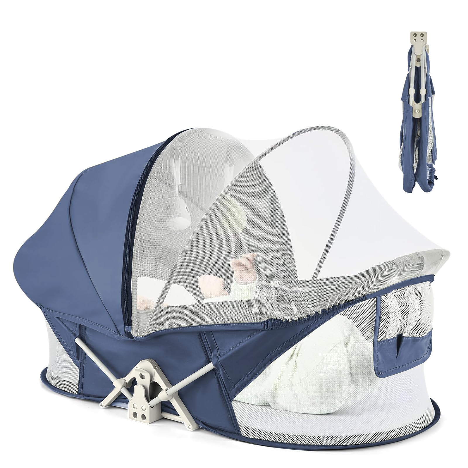 ISELECTOR Portable Baby Bassinet Travel Baby Bed, Baby Cribs Travel Pod for Outdoors Baby Lounger Infant Travel Bed with Mosquito Net and Sunshade Canopy, Lightweight Washable
