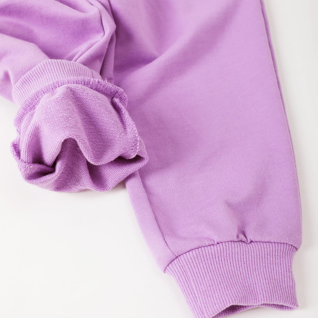 HILEELANG Baby Girls Cotton Joggers Sweatpants Floral Embroidery Drawstring Waist and Pockets-Purple Navy Blue Casual Athletic Pants for Kids 12M