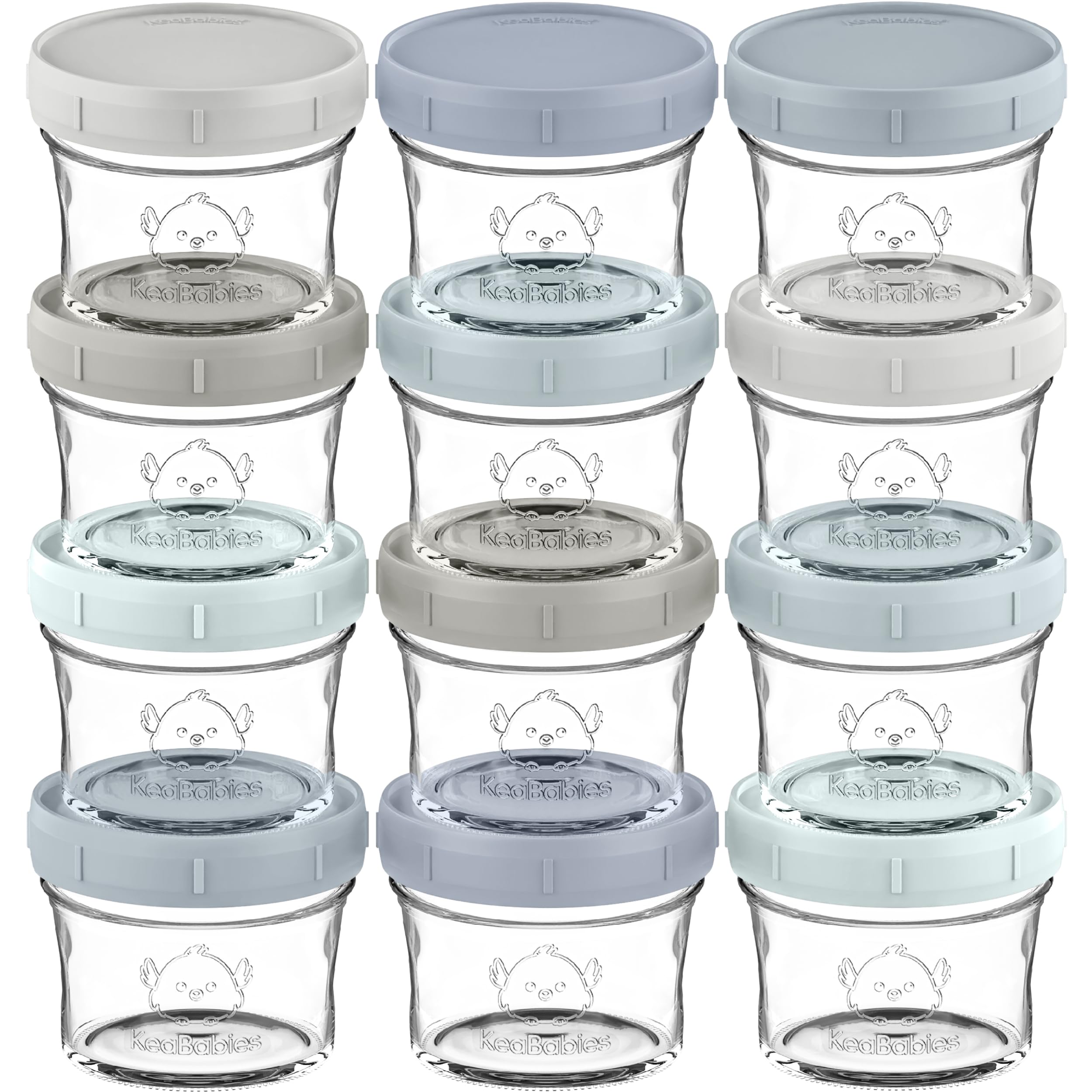 KeaBabies 12pk 4oz Glass Baby Food Containers with Lids, Leak-Proof (Slate)