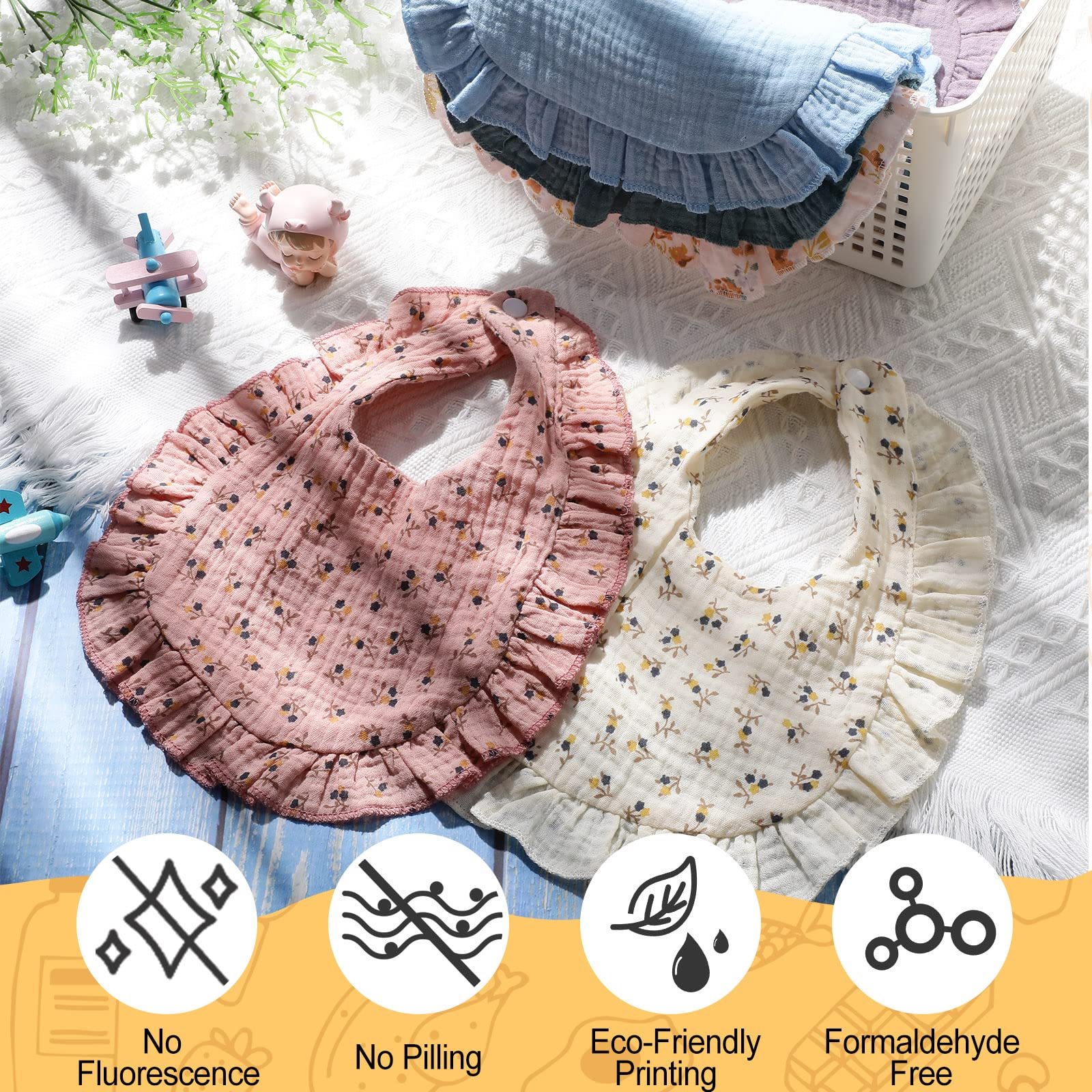 Mepase 10 Pcs Large Muslin Baby Girl Bibs Drool Teething Bibs Lap Shoulder for Boy Girls Teething(Fresh Colors)