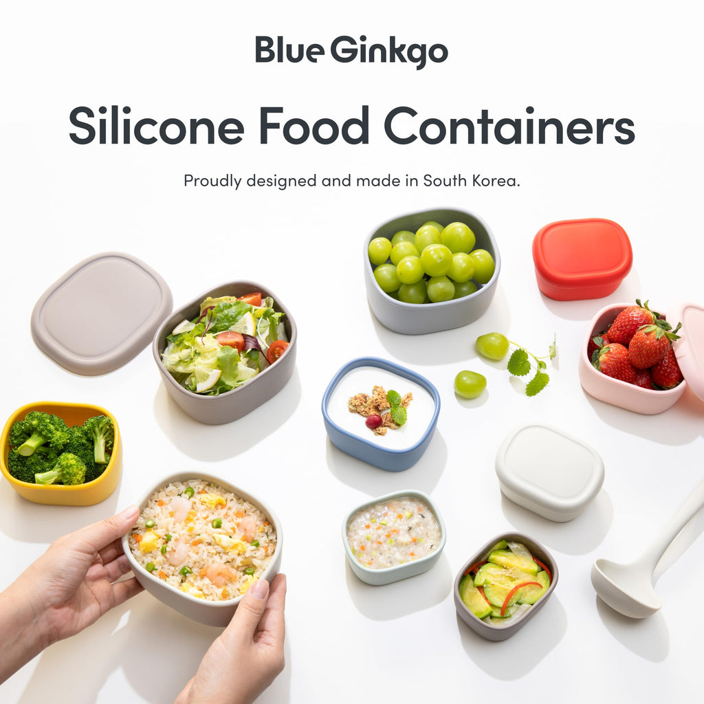 BLUE GINKGO Nesting Silicone Containers - Set of 3 Hard-Shell Silicone Food Storage Containers | BPA Free, Airtight, Dishwasher and Freezer Safe (6.7oz, 10oz, 20oz) - Green