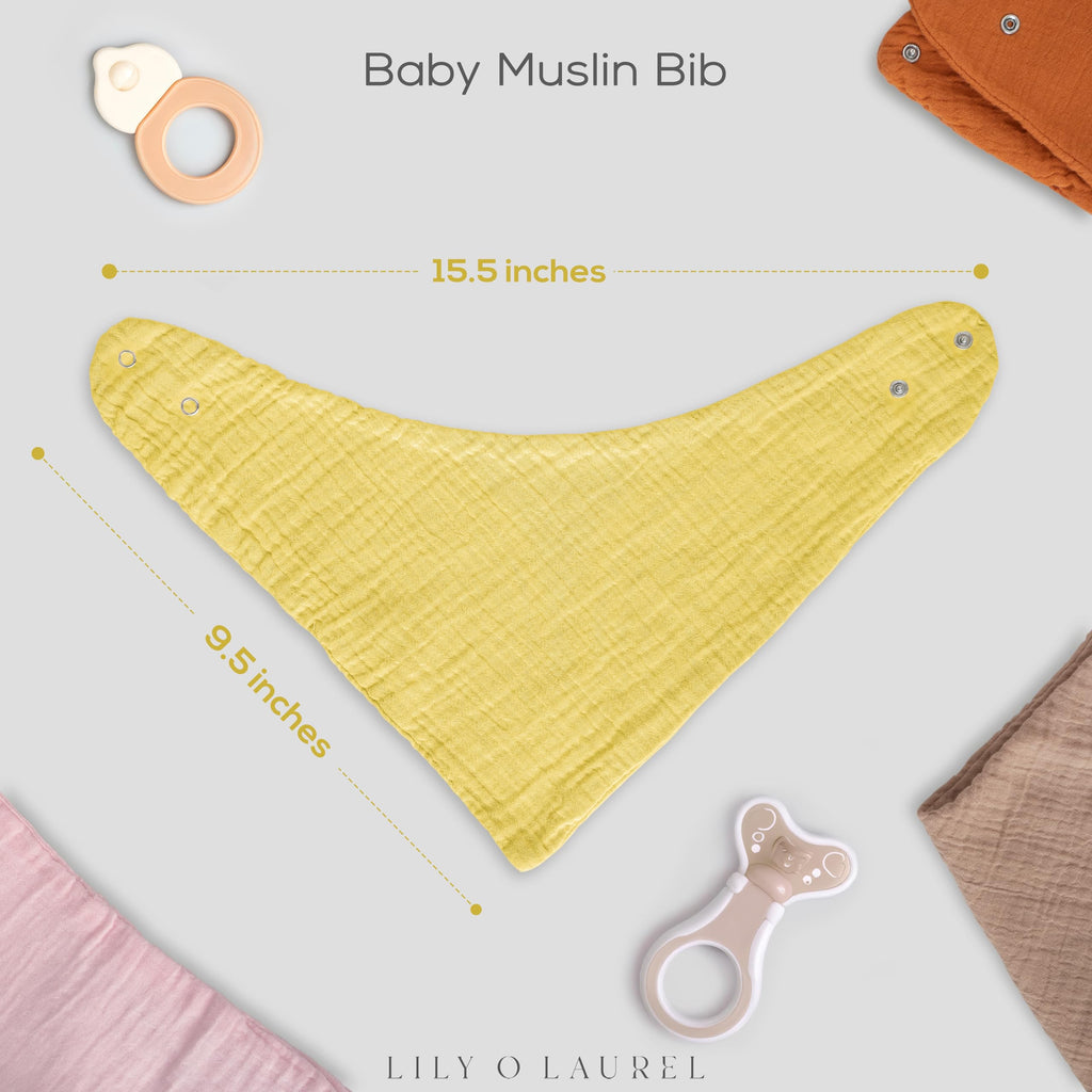 LILY O LAUREL Muslin baby bandana bibs for drooling and teething, 100% cotton, Baby bib for boys and girls, Muslin Bibs – Pack of 8
