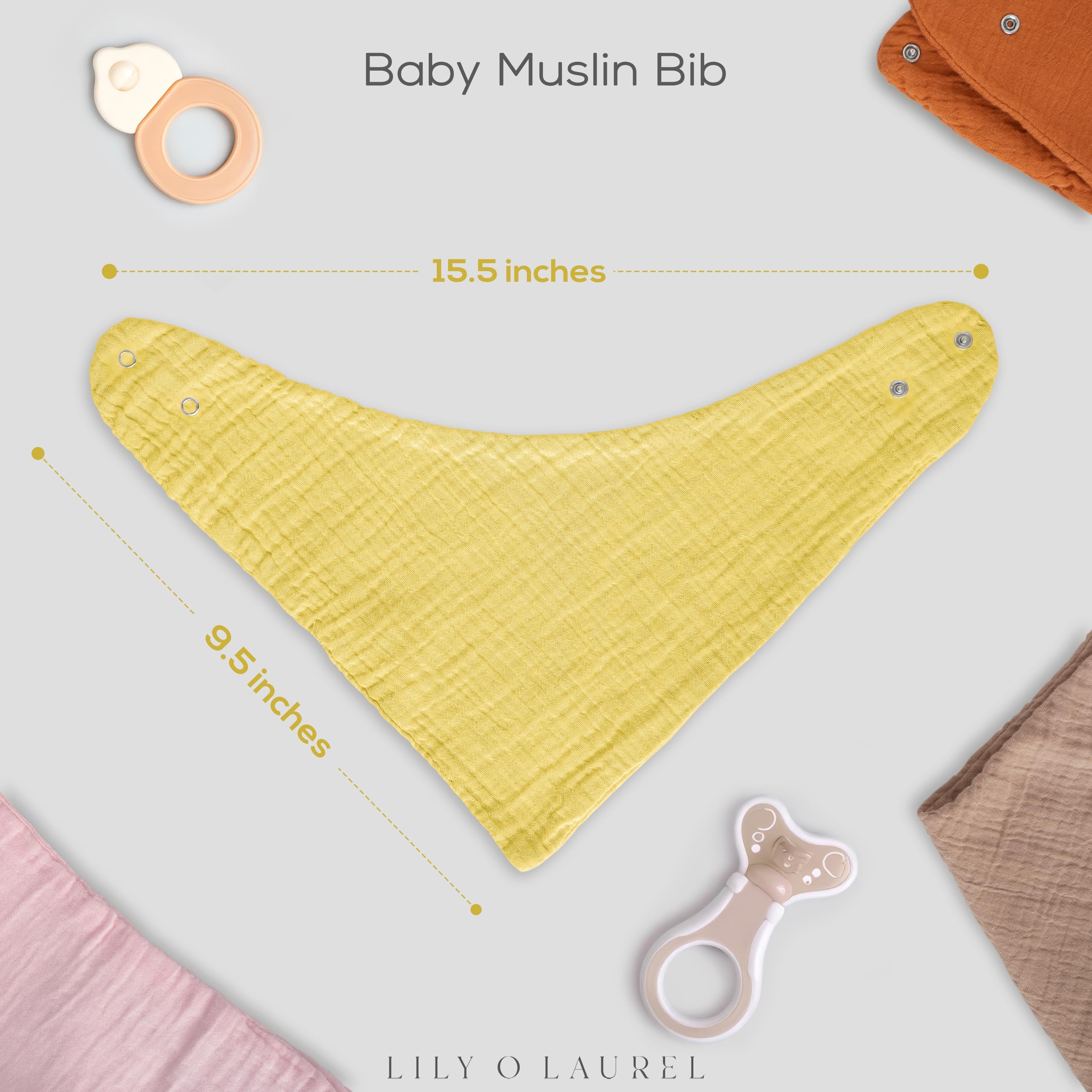 LILY O LAUREL Muslin baby bandana bibs for drooling and teething, 100% cotton, Baby bib for boys and girls, Muslin Bibs – Pack of 8