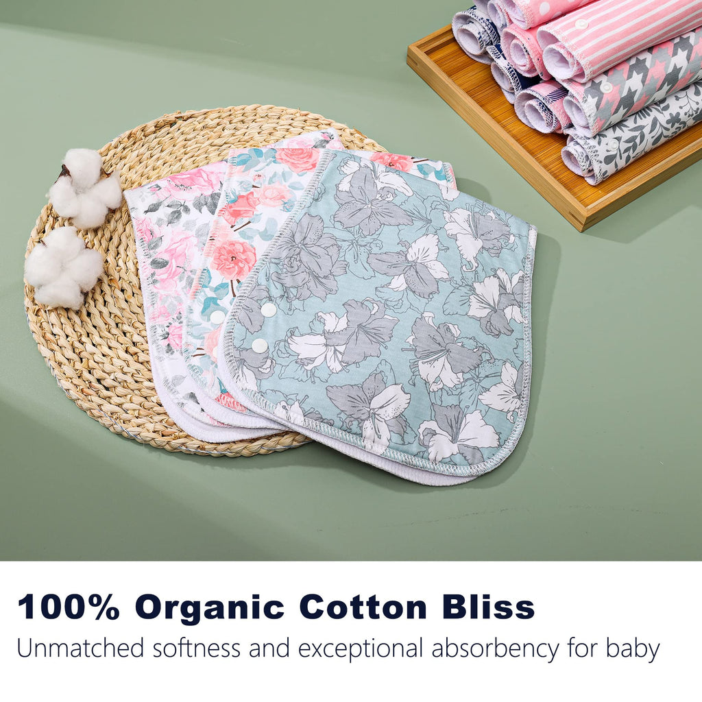 Benoxine 2-in-1 Burp Cloths and Baby Bibs - 6 Pack Large Super Absorbent Soft Cotton Burping Cloths for Spit Up, 3 Layers Thick Baby Burp Rags for Girls & Boys