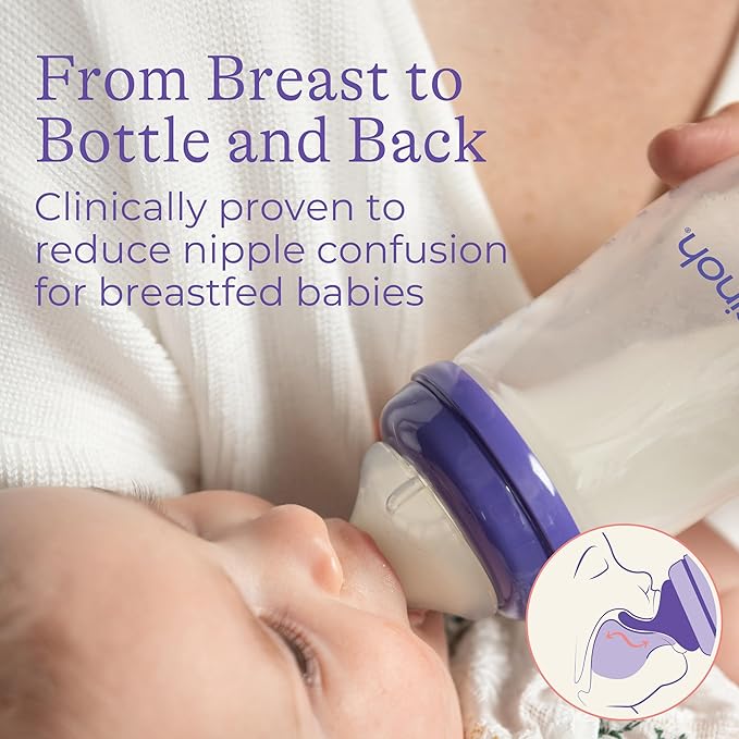 Lansinoh NaturalWave Fast Flow Nipples (2 ct) + 8 oz Anti-Colic Baby Bottles (3 ct) With Medium Flow Nipples, BPA/BPS-Free, Soft Silicone for Comfortable Feeding