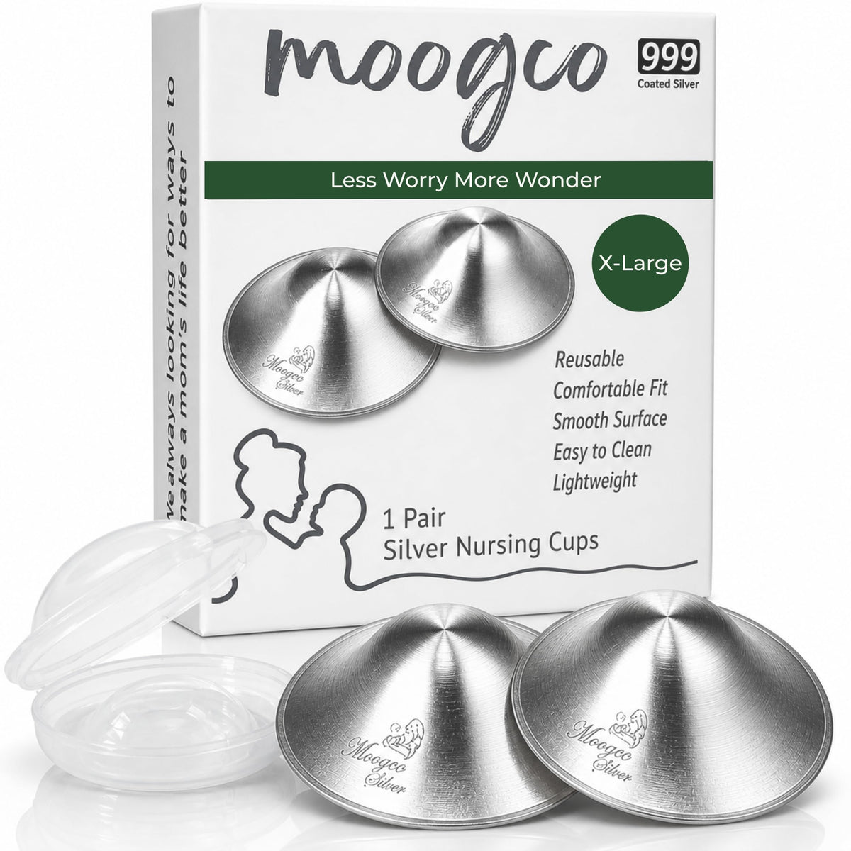 MOOGCO The Original Silver Nursing Cups - Nipple Shields for Breastfeeding Newborn - Breastfeeding Essentials - 999k Tri-Laminate Silver Nipple Covers (Regular Size, Set of 2)