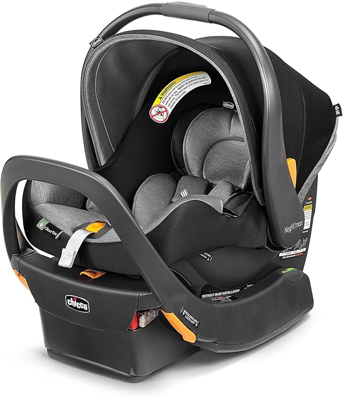 Chicco KeyFit Max ClearTex Infant Car Seat and Base, Rear-Facing Seat for Infants 4-30 lbs., Infant Head and Body Support, Compatible with Chicco Strollers, Baby Travel Gear, Legend/Black