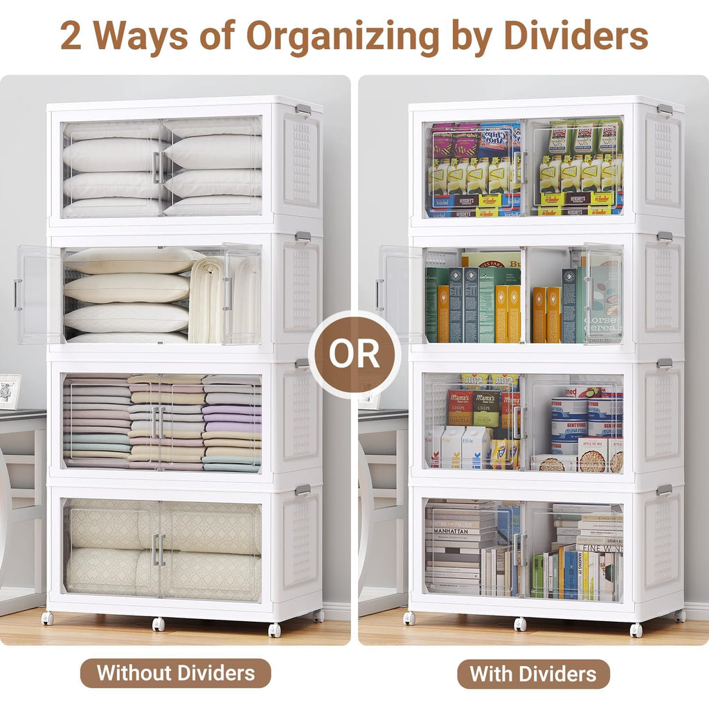 150Gal XL Stackable Storage Bins Foldable Box Cabinet for Home 3Pack White