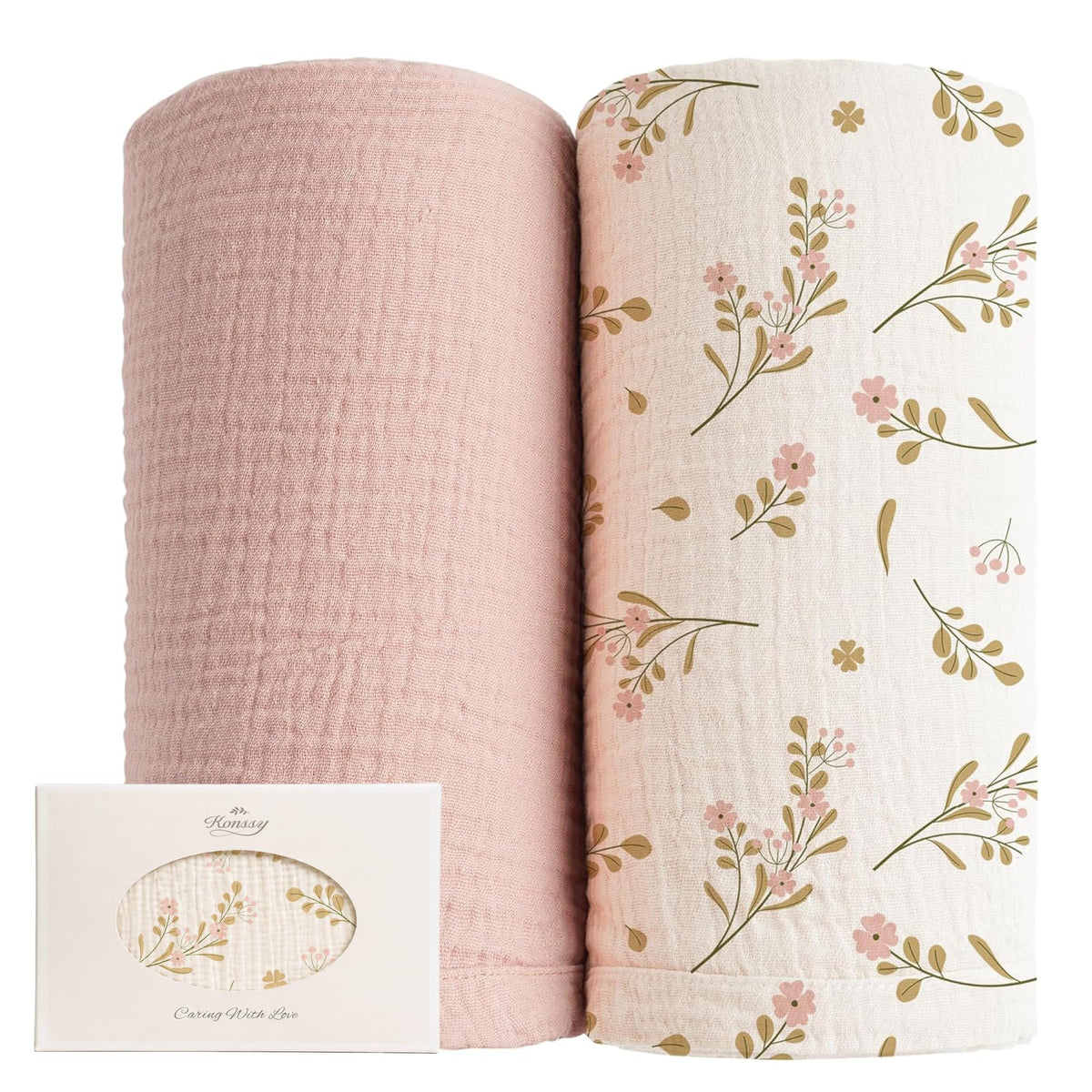 Konssy Muslin Swaddle Blankets, 100% Cotton Receiving Blankets, 47"x 47"