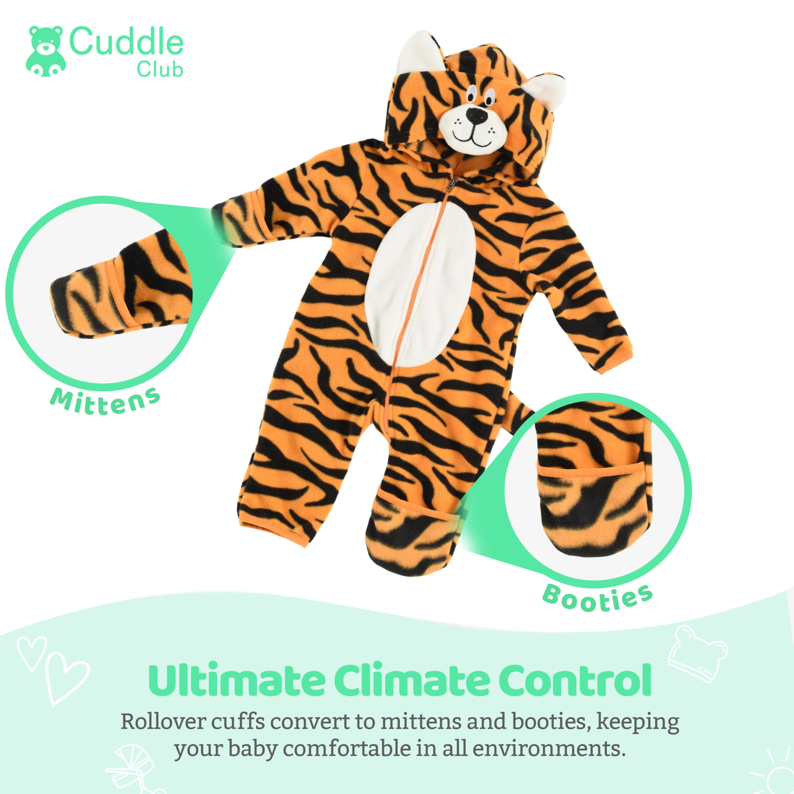 Cuddle Club Fleece Baby Bunting Bodysuit – Infant One Piece Kids Hooded Romper Outerwear Toddler Jacket
