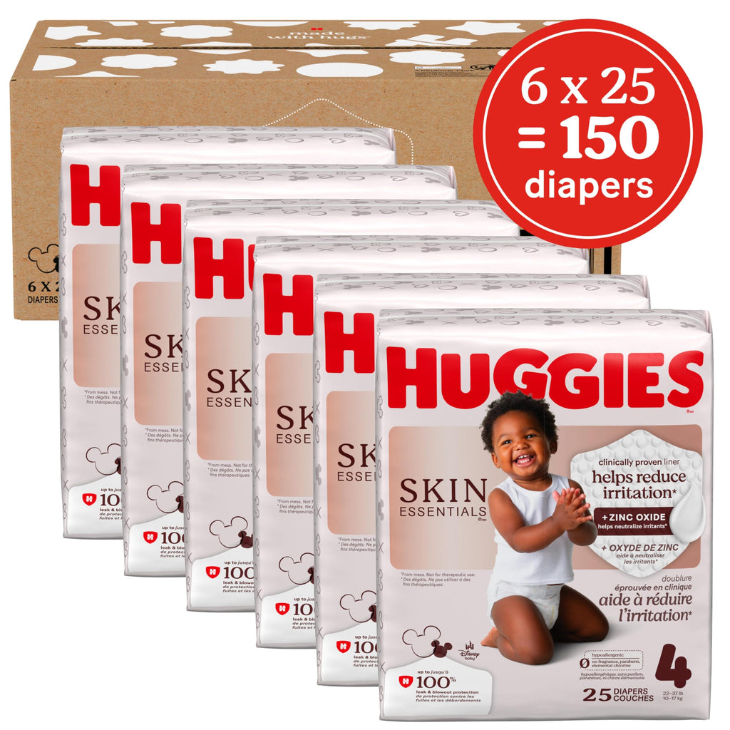 Huggies Skin Essentials Diapers Size 4, 150 Count (6 Packs of 25)