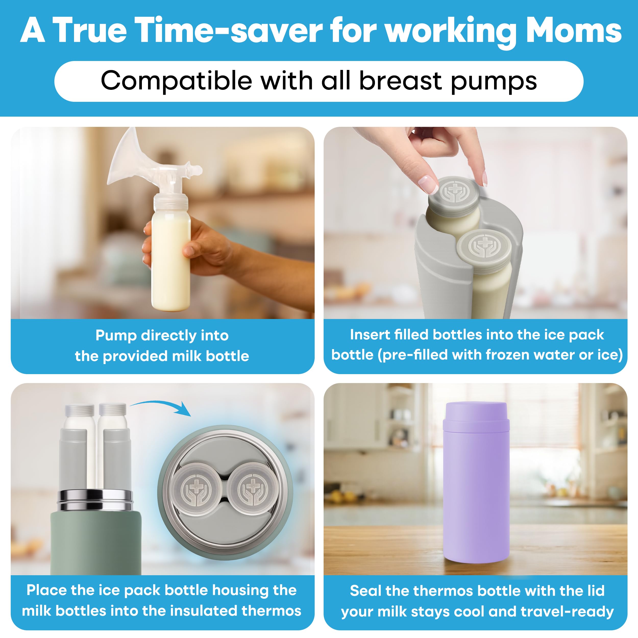 Portable Breast Milk Cooler Bottle: 30H Cooling Time, 2 x 150ml/5Oz, Durable BPA-Free Breastmilk Storage Bottles, Breastmilk Cooler, Travel Breastfeeding Milk Chiller for Baby