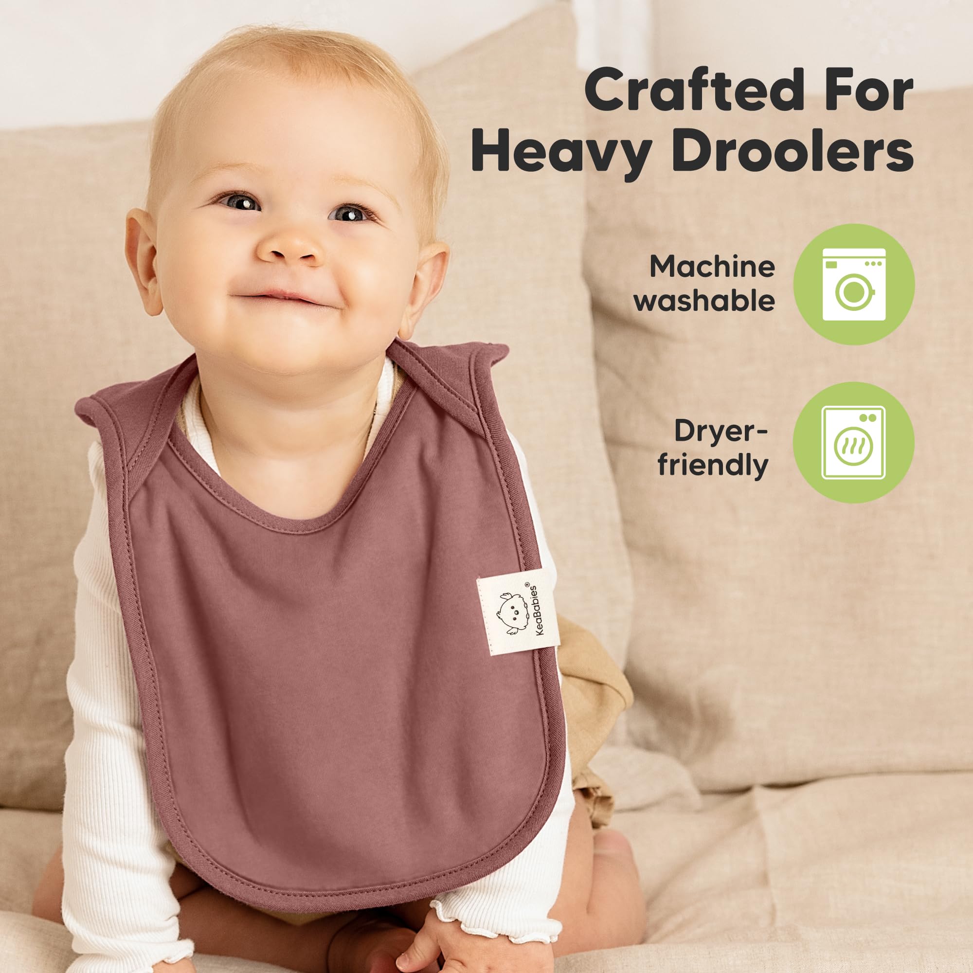 KeaBabies 8-Pack Bibs for Baby Girls, Boys Pullover Baby Bibs 6-36M (Mauve)