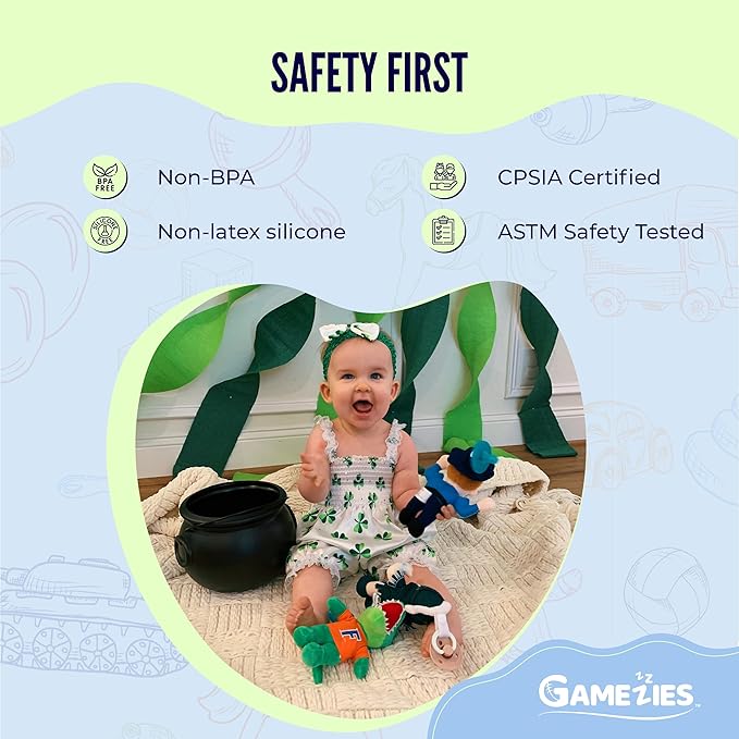 Gamezies Baby Boy and Girl Silicone Pacifier with College Mascot Stuffed Toy Plush, Collegiately Licensed, Pistol Pete, Oklahoma State University CPSIA Tested, BPA-Free 0-6 Months
