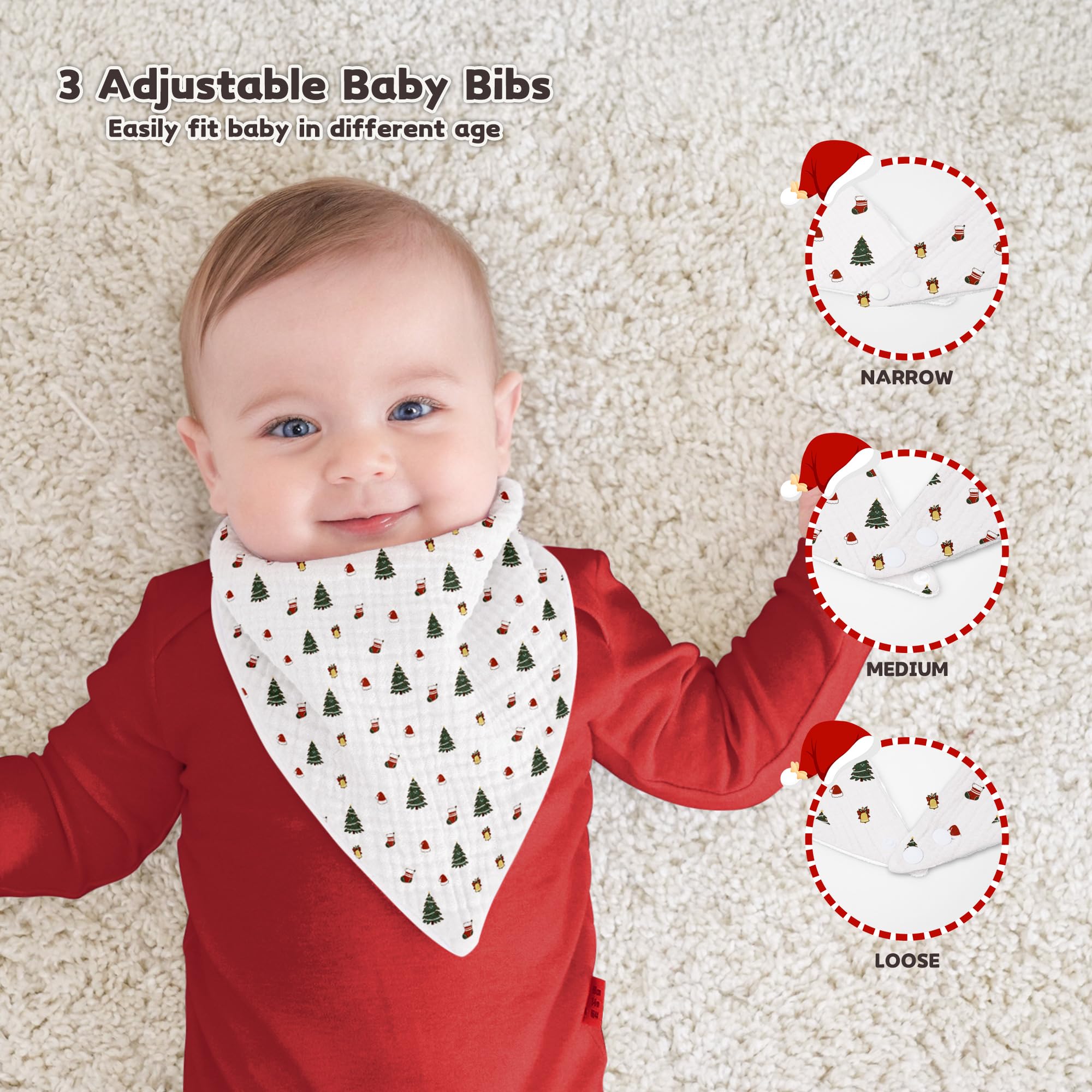 Susurration Muslin Baby Drool Bibs 6Pack Soft Triangular Adjustable Baby Bandana Bibs for Unisex Girls & Boys (Merry Christmas)
