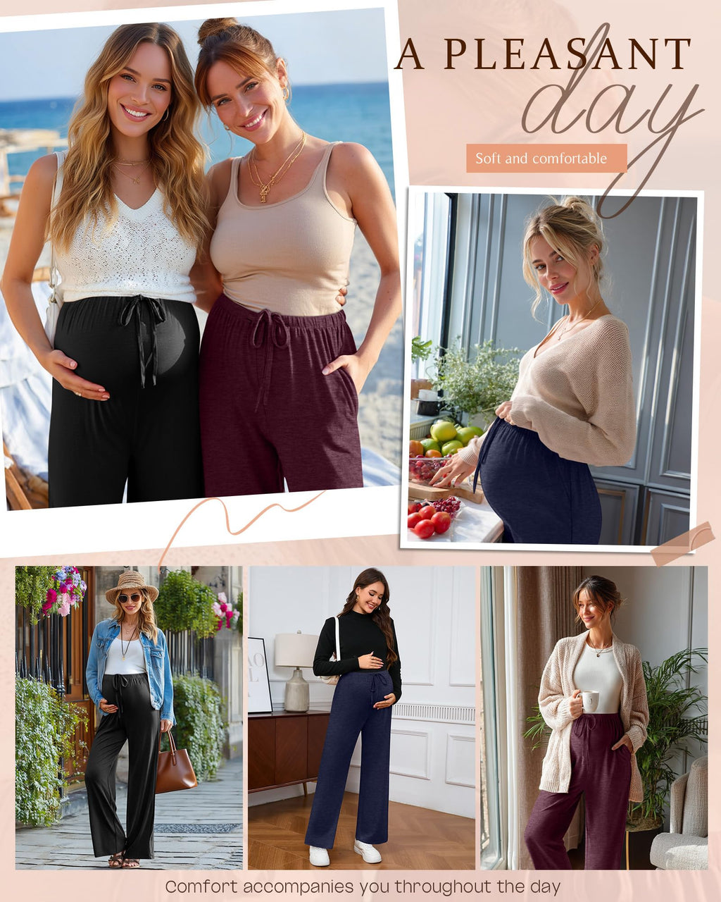 Sweetyweee 3 Pack Maternity Wide Leg Lounge Pants, 3-Color, X-Large