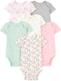 Simple Joys by Carter's Baby Girls' Short-Sleeve Bodysuit, Pack of 6, Multicolor/Dinosaur/Floral/Forest Animals/Fruit/Hearts, Newborn