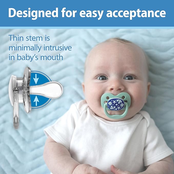 Dr. Brown's Advantage Glow-in-the-Dark Baby Pacifier, Fully Symmetrical Soother with Soft Silicone Bulb, Blue Ocean, 0-6m, BPA Free, 2 Pack
