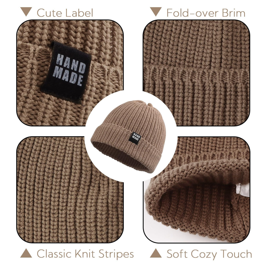 JANGANNSA Simple Knitted Baby Beanie Hip-Hop Boys Winter Hat Toddler Kids Bonnet for Girls 0-5Y (Black+Khaki+Gray, M)