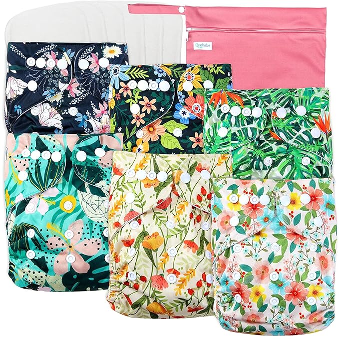 Leekalos Cloth Diapers Reusable for Boys and Girls, Baby Diaper Cloth with Inserts & Wet Bag One Size