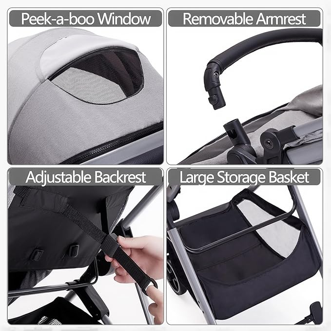 2 in 1 Baby Stroller, Newborn Infant Toddler Convertible Pram Stroller for 0-36 Months Old Babies (Grey)