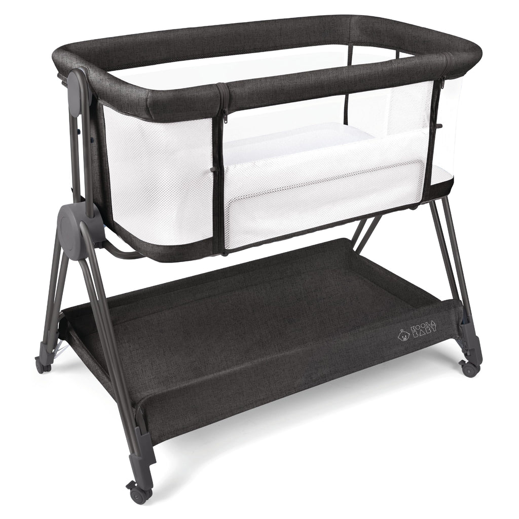 KOOLABABY Baby Bedside Sleeper - Bassinet & Bedside Crib with Height Adjustment & Wheels - Can Be Placed Next to Bed - Attaches to Parents Bed - Easy to Fold & Carry Bassinet (Grey)