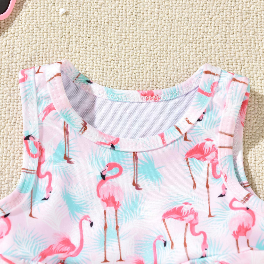 3-6 Months Baby Infant Girls Swimsuit Flamingo Ruffle Bathing Suit Bikini Swimming Suit Swimwear Beach Wear Two Piece