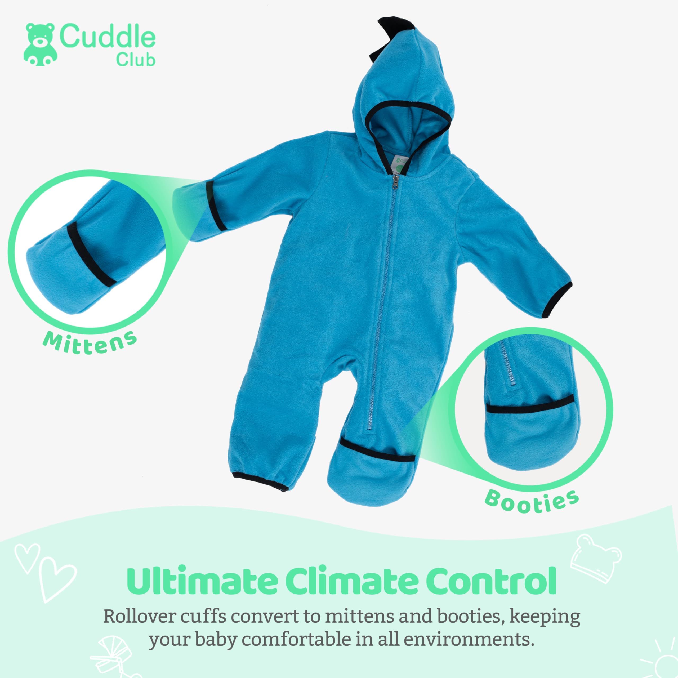 Cuddle Club Fleece Baby Bunting Bodysuit – Infant One Piece Kids Hooded Romper Outerwear Toddler Jacket