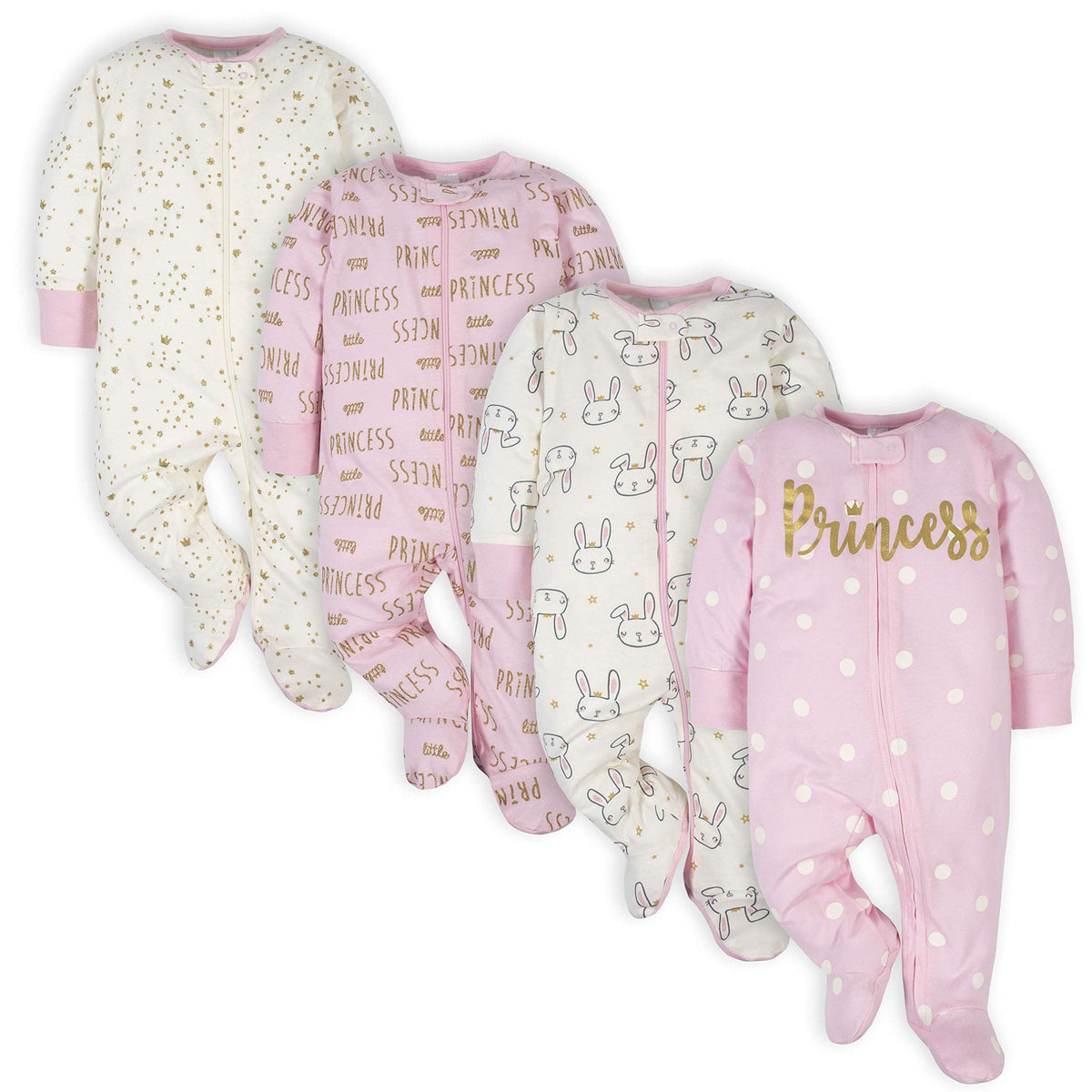 Gerber Baby Girls 4 Pack Sleep 'N Play Footie Bunny Smiley Newborn