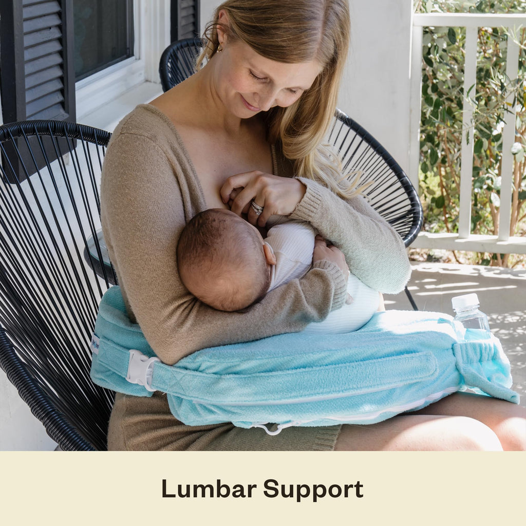 My Brest Friend Nursing Pillow - Deluxe - Enhanced Comfort w/ Slipcover - Ergonomic Design for Ultimate Breastfeeding Support For Mom & Baby - Adjustable Backrest and Handy Side Pocket, Aqua