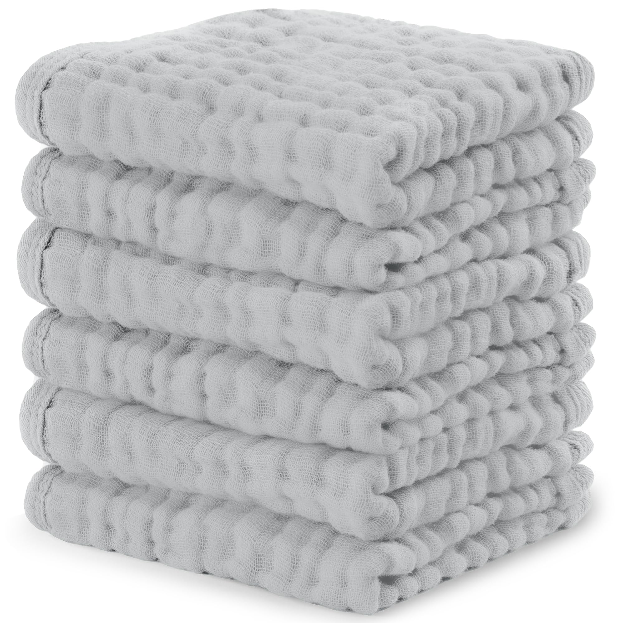 Comfy Cubs Muslin Baby Washcloths 10"x10" 6 Pk - Heather Blue