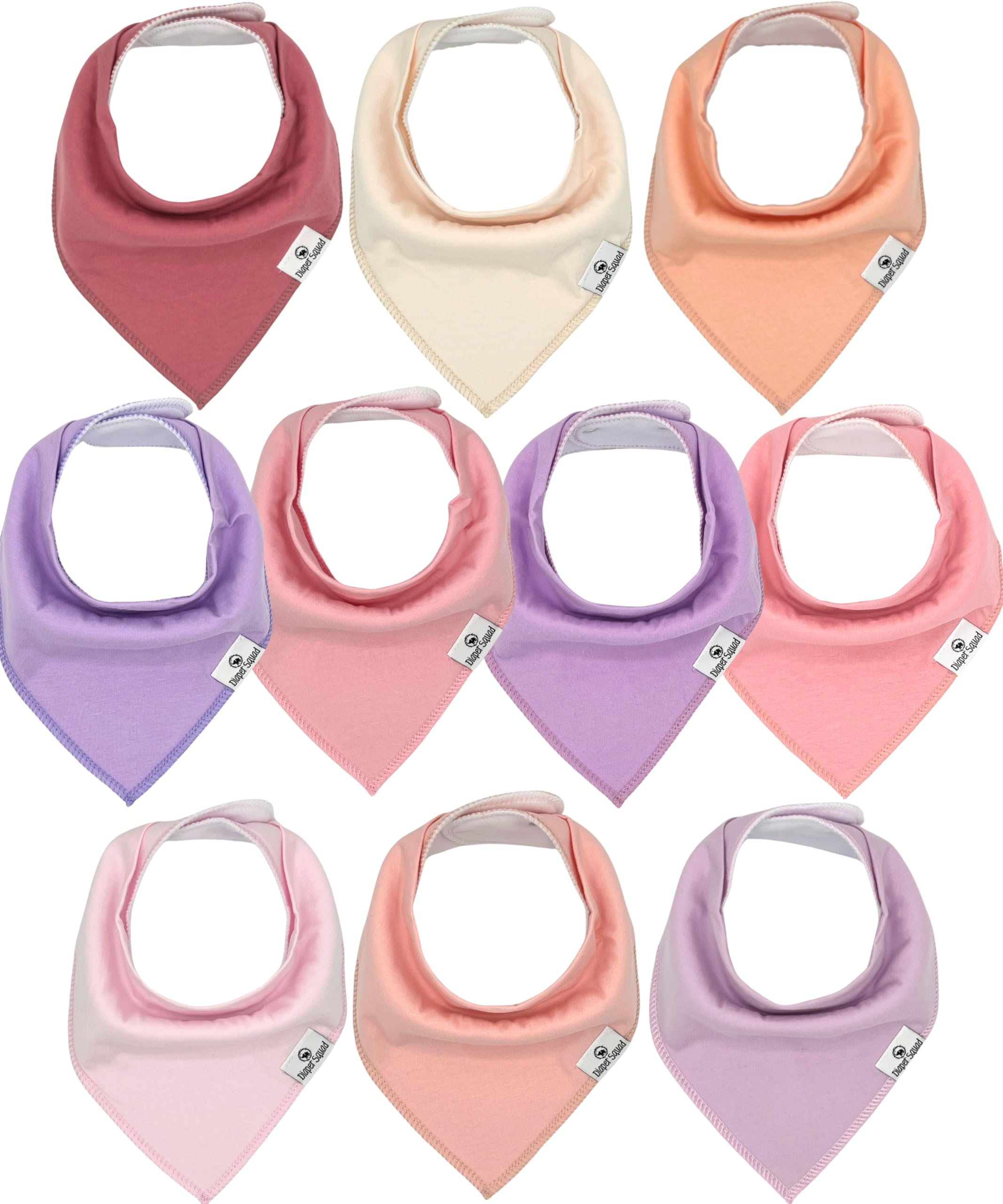 Diaper Squad 10-Pack Organic Cotton Baby Bibs for Baby Boy, Girl (Girly Solids, 10-Pack)