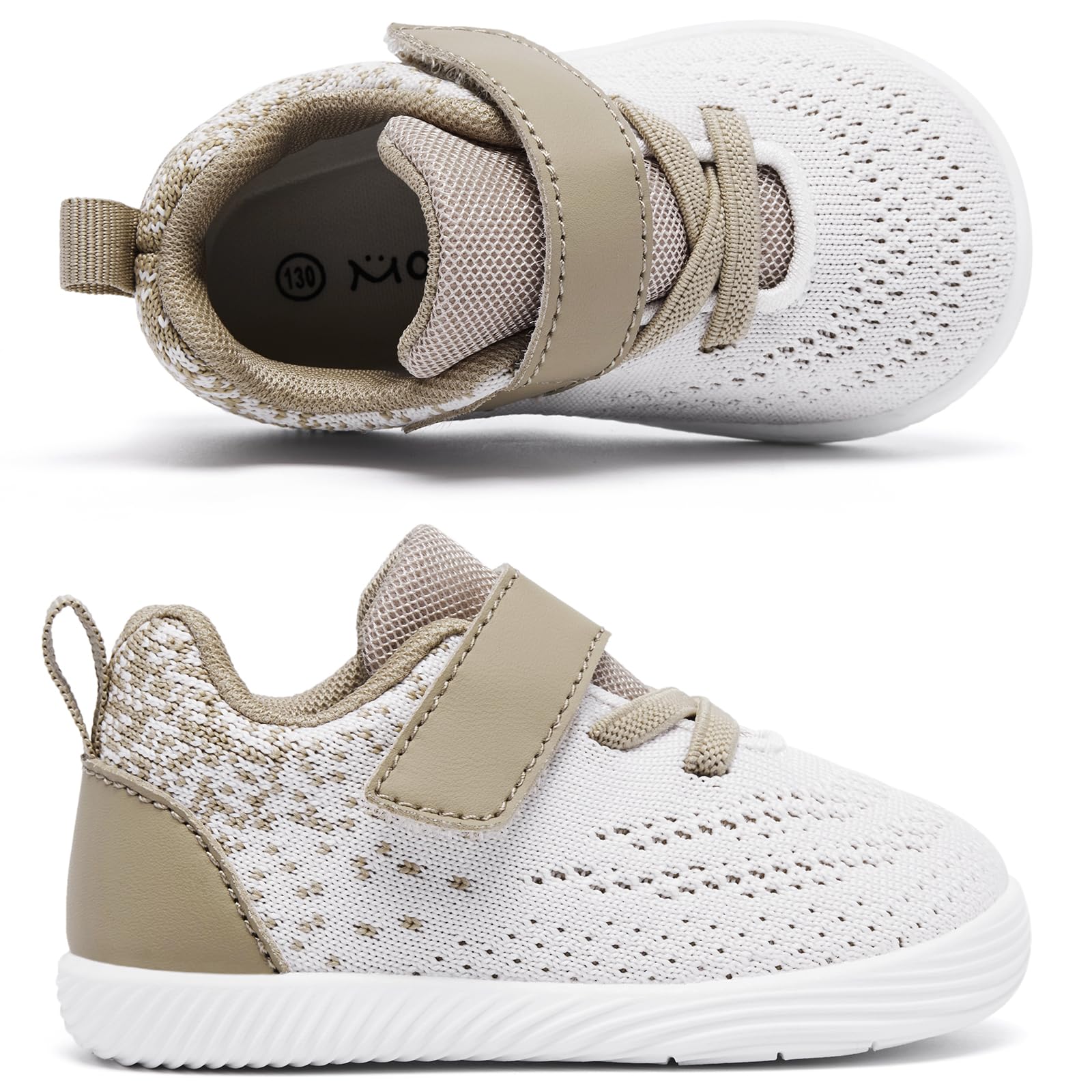 MORENDL Toddler Sneakers Baby Boys & Girls Barefoot Shoes Lightweight Breathable Walking Running Tennis Athletic Sport Shoes Brown White Size 7