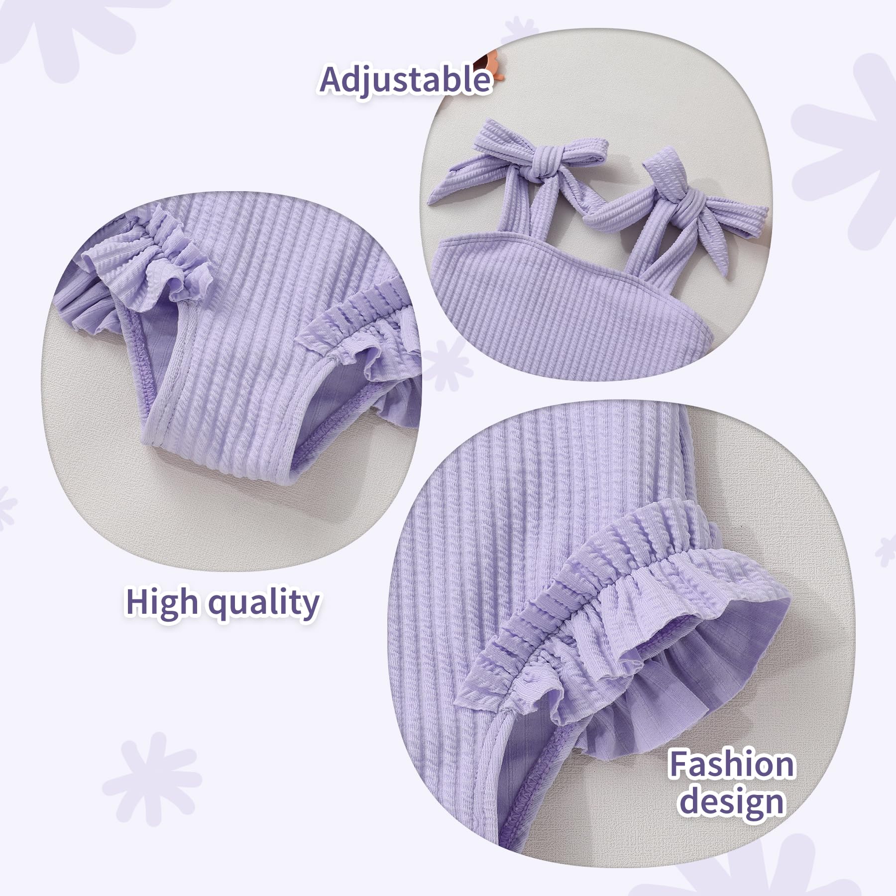 Toddler Swimsuit Girl Solid Color Stripe One-Piece Baby Bathing Suits (Purple, 12-18 Months)